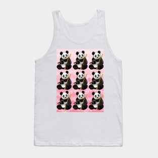 Cute panda pattern with bamboo stalks on a pink background Tank Top